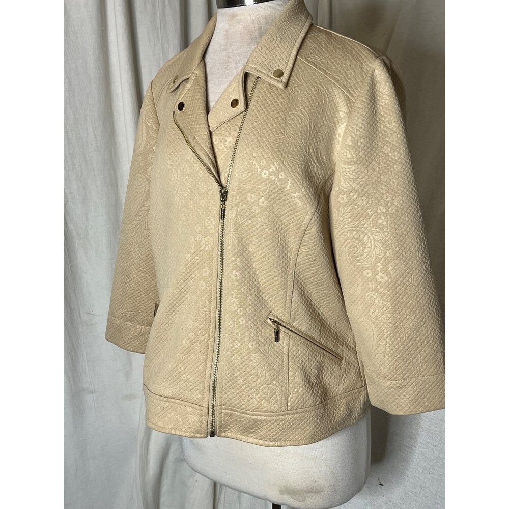 Chico's Size 2 US L-12 Beige Textured Jacquard Jacket Business Preppy Minimalist